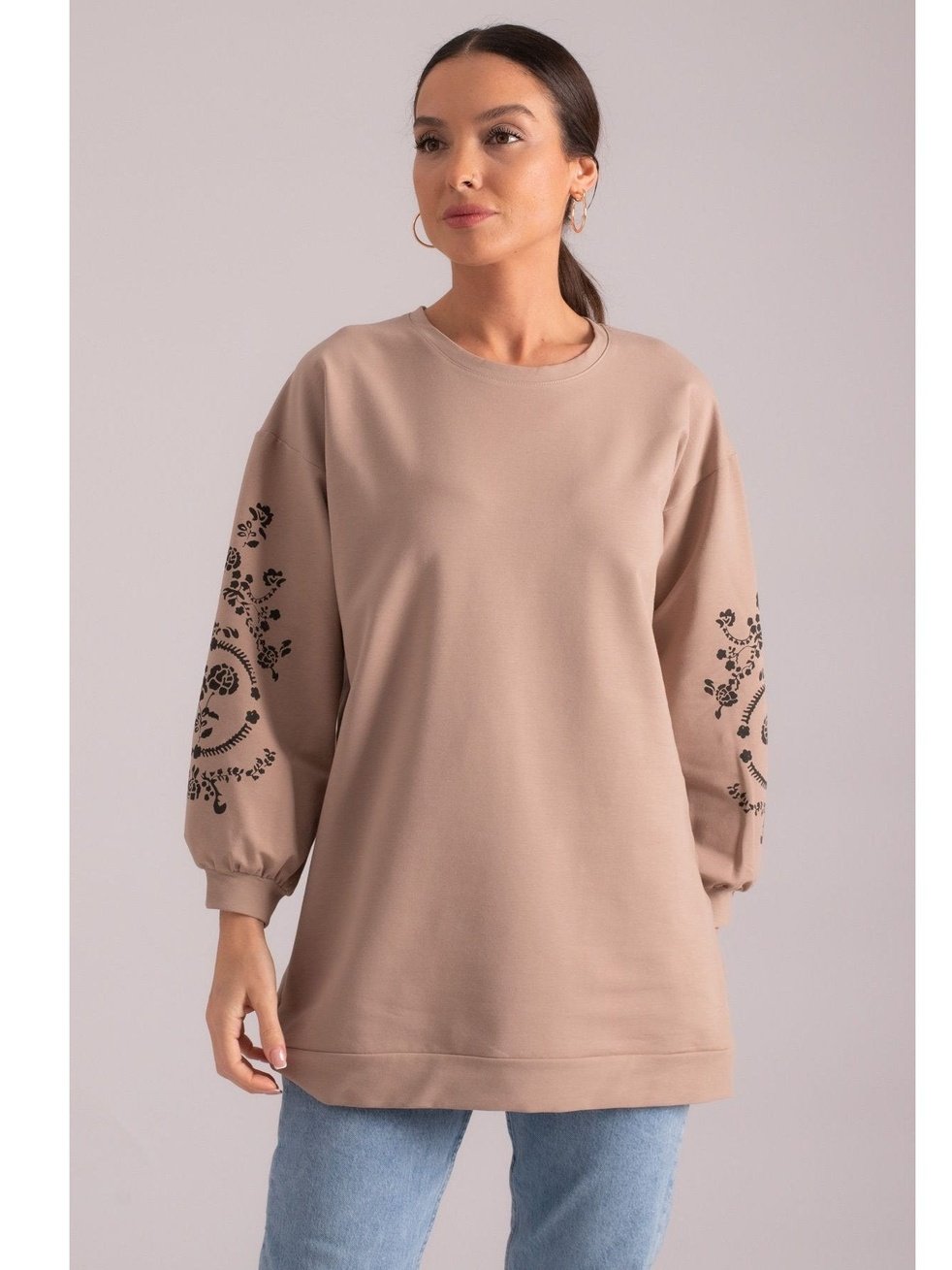 Boheme Chic Sweatshirt med Paisleymønster på Ærmerne