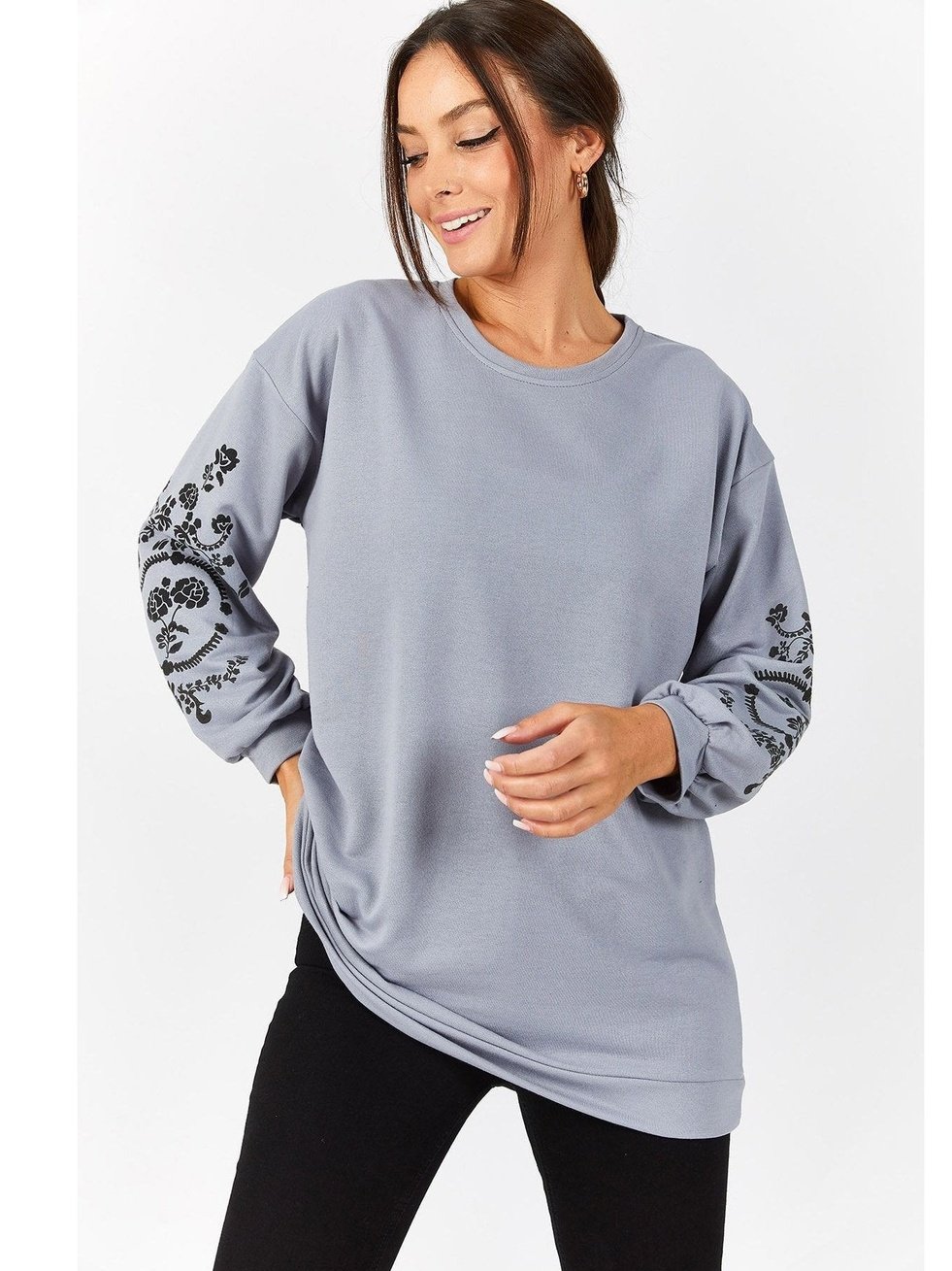 Boheme Chic Sweatshirt med Paisleymønster på Ærmerne