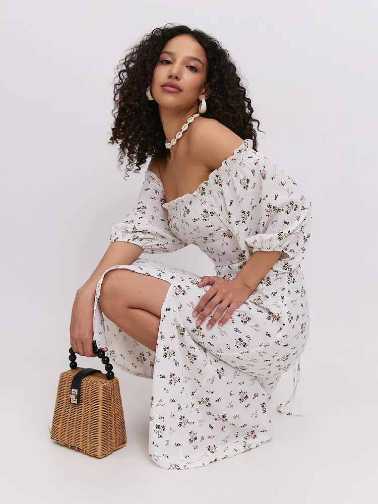 Blomstret Off-Shoulder Midikjole