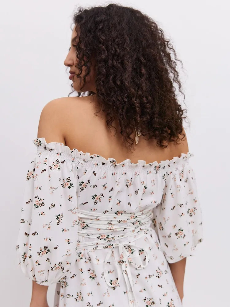 Blomstret Off-Shoulder Midikjole